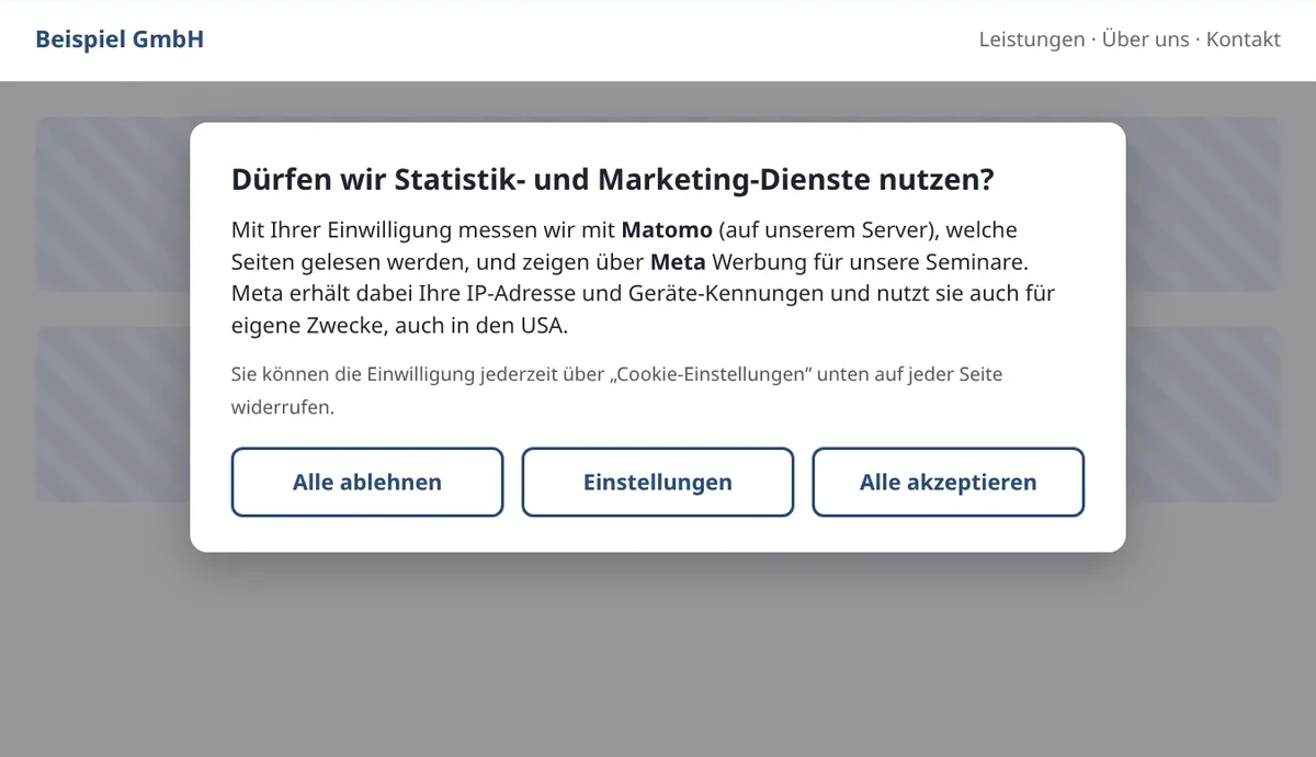 Nachgestelltes Beispiel, so geht es: Ablehnen so einfach wie Zustimmen
