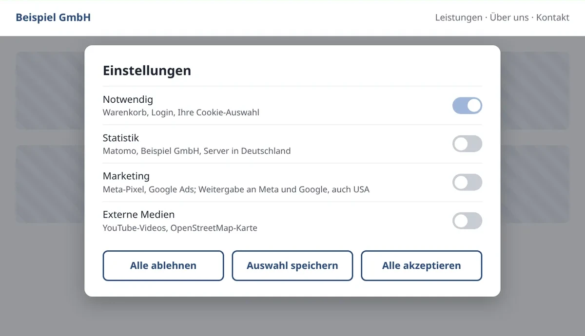 Nachgestelltes Beispiel, so geht es: nur Notwendiges ist an