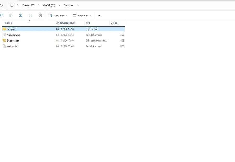 Explorer: neuer Ordner mit den entpackten Dateien